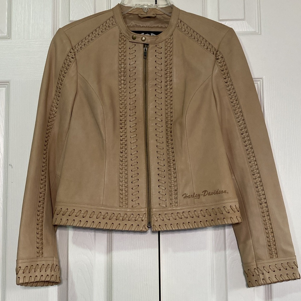 Harley Davidson Jacket Womens XS Leather Tan Rawhide aztec Stitched Wanderlust